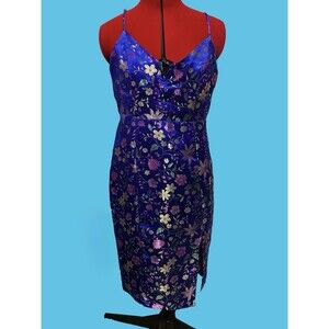 Bebe Blue Floral Satin Cocktail Dress Size Medium New with Tags